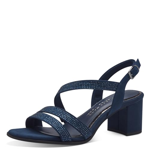 MARCO TOZZI Damen Sandalen mit Absatz Glitzer Vegan, Blau (Navy), 38 EU von MARCO TOZZI