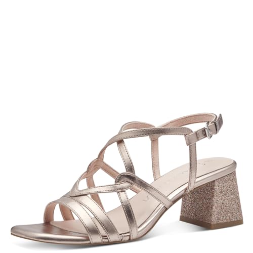 MARCO TOZZI Damen Sandalen mit Absatz Glitzer Vegan, Metallisch (Rose Metallic), 38 EU von MARCO TOZZI