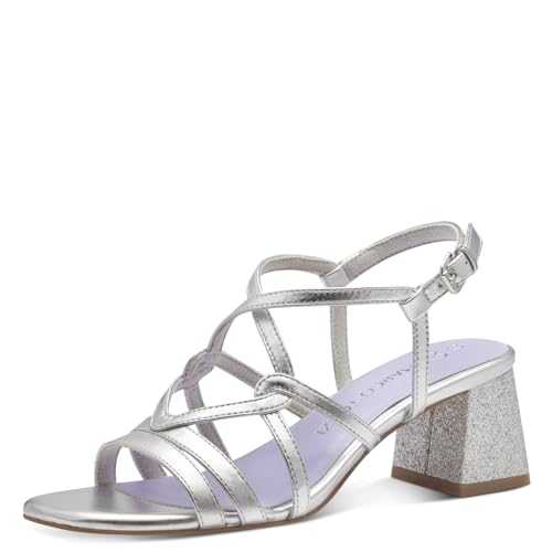 MARCO TOZZI Damen Sandalen mit Absatz Glitzer Vegan, Silber (Silber), 37 EU von MARCO TOZZI