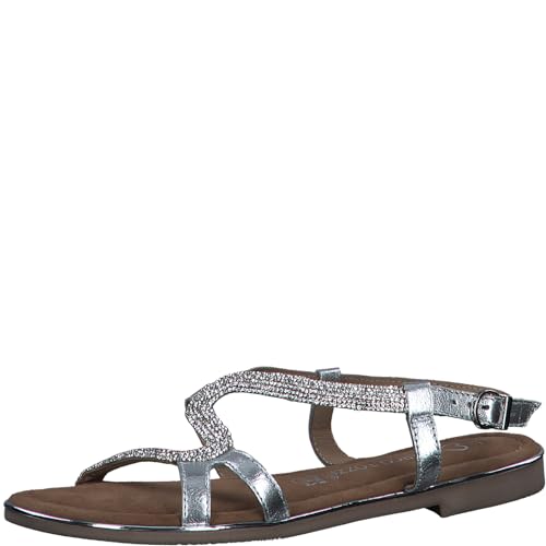 MARCO TOZZI Damen Sandalen mit Absatz Glitzer aus Leder, Silber (Silver Comb), 38 EU von MARCO TOZZI