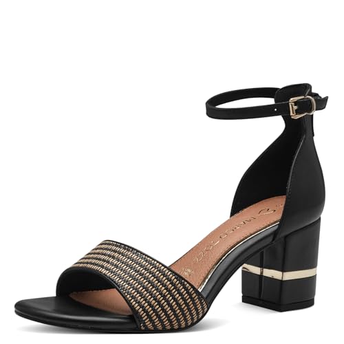 MARCO TOZZI Damen Sandalen mit Absatz Hinten geschlossen aus Leder, Schwarz (Black Comb), 37 EU von MARCO TOZZI