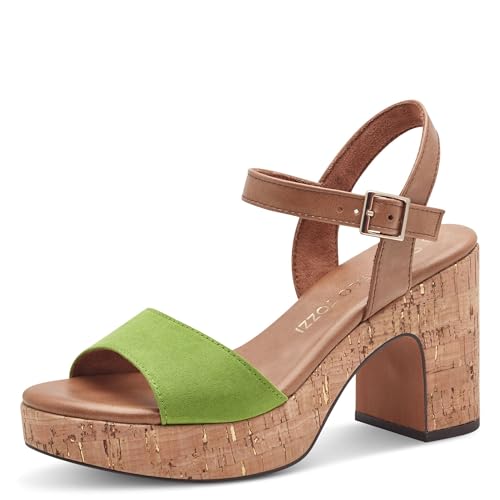 MARCO TOZZI Damen Sandalen mit Absatz Plateausohle Verstellbarer Riemen, Grün (Apple Comb), 39 EU von MARCO TOZZI
