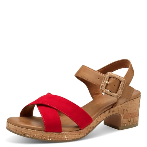 MARCO TOZZI Damen Sandalen mit Absatz Runde Spitze mit Schließe, Rot (Red Comb), 39 EU von MARCO TOZZI