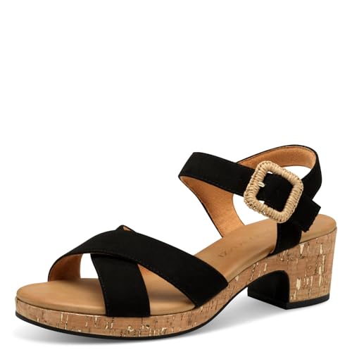 MARCO TOZZI Damen Sandalen mit Absatz Runde Spitze mit Schließe, Schwarz (Black), 38 EU von MARCO TOZZI