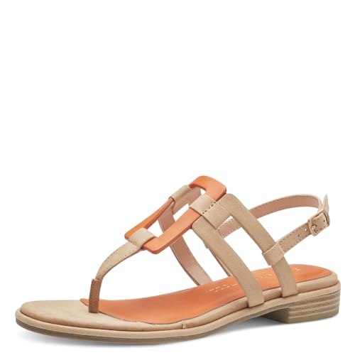 MARCO TOZZI Damen Sandalen mit Absatz Zehentrenner Verstellbarer Riemen, Mehrfarbig (Biscuit Comb), 38 EU von MARCO TOZZI