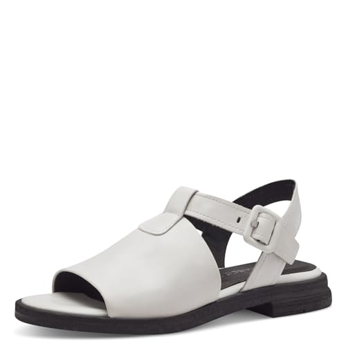 MARCO TOZZI Damen Sandalen mit Absatz aus Leder Bequem, Weiß (White Black), 39 EU von MARCO TOZZI