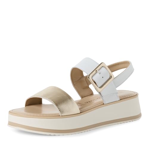 MARCO TOZZI Damen Sandalen mit Absatz aus Leder Bequem, Weiß (White Comb), 41 EU von MARCO TOZZI