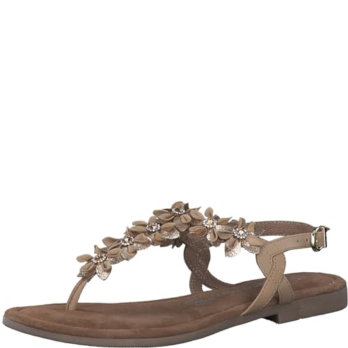 MARCO TOZZI Damen Sandalen mit Absatz aus Leder mit Blumendekor, Braun (Taupe Comb), 42 EU von MARCO TOZZI