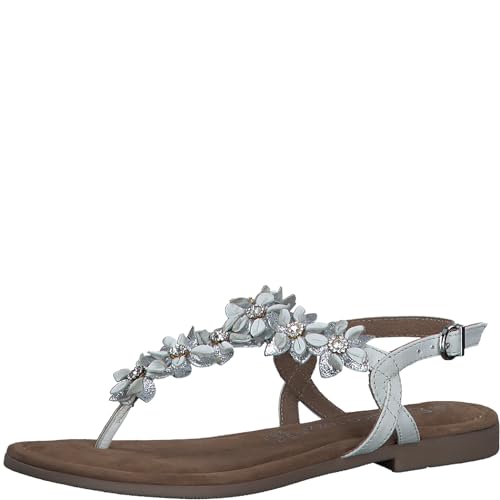 MARCO TOZZI Damen Sandalen mit Absatz aus Leder mit Blumendekor, Weiß (White Comb), 39 EU von MARCO TOZZI