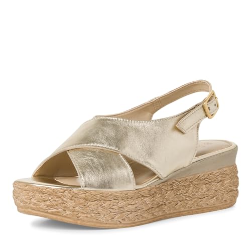 MARCO TOZZI Damen Sandalen mit Absatz aus Leder mit Plateausohle, Beige (Platinum), 40 EU von MARCO TOZZI