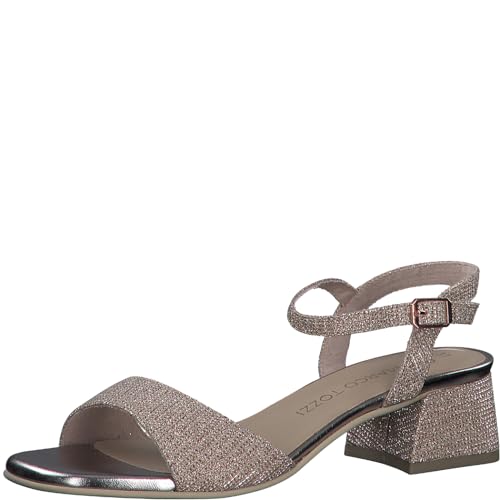 MARCO TOZZI Damen Sandalen mit Absatz mit Verstellbarem Riemen Glitzer, Metallisch (Rose Metallic), 36 EU von MARCO TOZZI