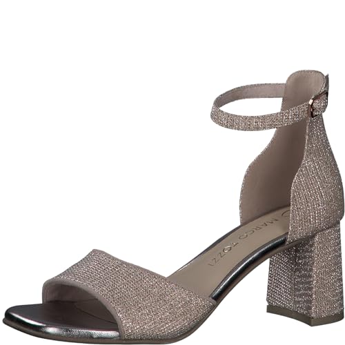 MARCO TOZZI Damen Sandalen mit Absatz mit Verstellbarem Riemen Glitzer, Metallisch (Rose Metallic), 40 EU von MARCO TOZZI