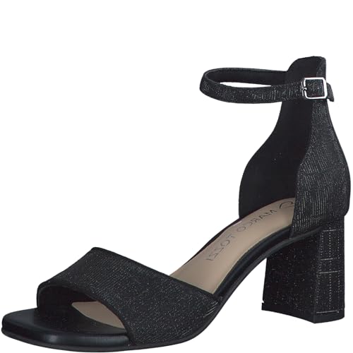 MARCO TOZZI Damen Sandalen mit Absatz mit Verstellbarem Riemen Glitzer, Schwarz (Black Metallic), 39 EU von MARCO TOZZI