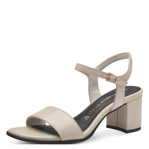 MARCO TOZZI Damen Sandalen mit Absatz mit Verstellbarem Riemen aus Leder, Beige (Cream), 38 EU von MARCO TOZZI