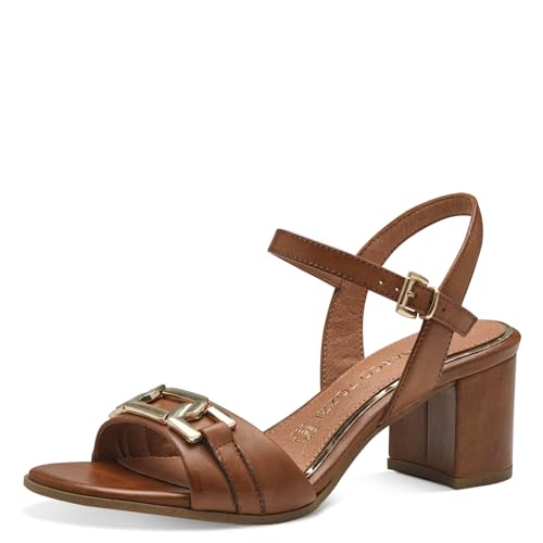 MARCO TOZZI Damen Sandalen mit Absatz mit Verstellbarem Riemen aus Leder, Braun (Cognac), 37 EU von MARCO TOZZI