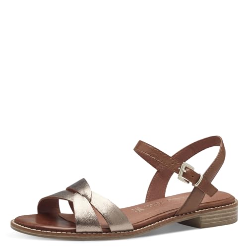 MARCO TOZZI Damen Sandalen mit Absatz mit Verstellbarem Riemen aus Leder, Mehrfarbig (Rose Met Comb), 39 EU von MARCO TOZZI