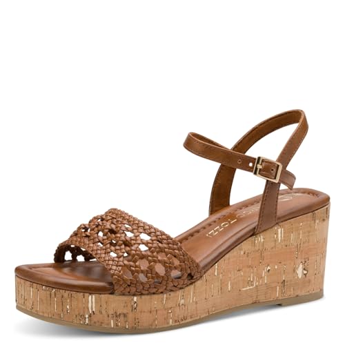 MARCO TOZZI Damen Sandalen mit Keilabsatz Bequem mit Lochmuster, Braun (Cognac), 40 EU von MARCO TOZZI