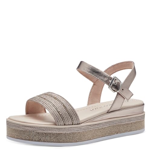 MARCO TOZZI Damen Sandalen mit Keilabsatz Glitzer Vegan, Metallisch (Rose Metallic), 41 EU von MARCO TOZZI