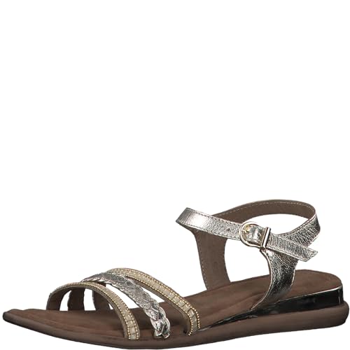 MARCO TOZZI Damen Sandalen mit Keilabsatz Glitzer aus Leder, Gold (Gold Comb), 40 EU von MARCO TOZZI