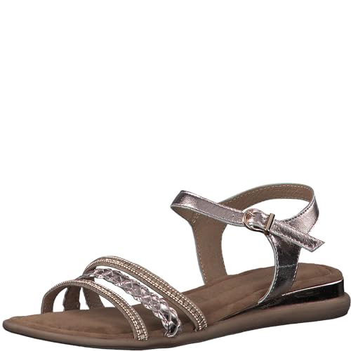 MARCO TOZZI Damen Sandalen mit Keilabsatz Glitzer aus Leder, Mehrfarbig (Rose Met Comb), 36 EU von MARCO TOZZI