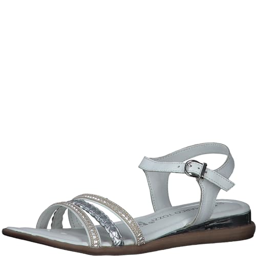 MARCO TOZZI Damen Sandalen mit Keilabsatz Glitzer aus Leder, Weiß (White Comb), 37 EU von MARCO TOZZI