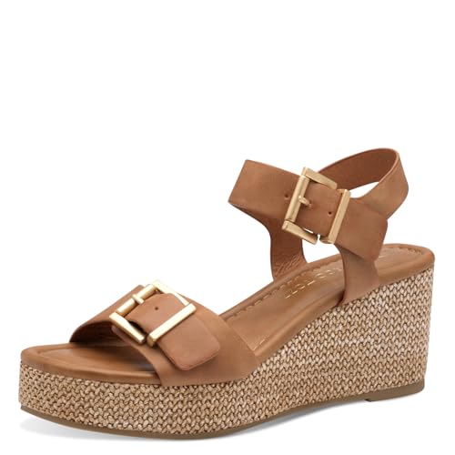 MARCO TOZZI Damen Sandalen mit Keilabsatz Offene Zehenpartie Modern, Braun (Cognac), 37 EU von MARCO TOZZI