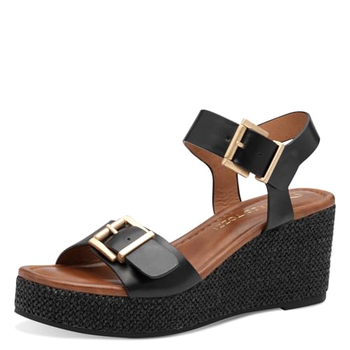 MARCO TOZZI Damen Sandalen mit Keilabsatz Offene Zehenpartie Modern, Schwarz (Black), 41 EU von MARCO TOZZI