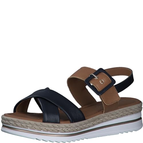 MARCO TOZZI Damen Sandalen mit Keilabsatz aus Leder Sommer, Blau (Navy Comb), 41 EU von MARCO TOZZI