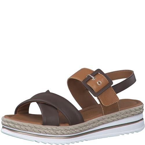 MARCO TOZZI Damen Sandalen mit Keilabsatz aus Leder Sommer, Braun (Cognac Comb), 41 EU von MARCO TOZZI
