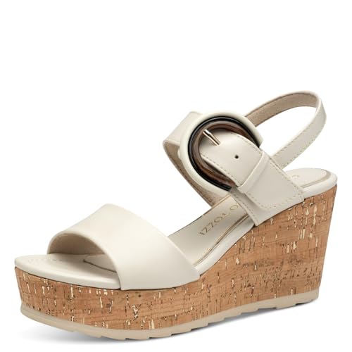MARCO TOZZI Damen Sandalen mit Keilabsatz mit Klettverschluss Elegant, Beige (Cream), 37 EU von MARCO TOZZI
