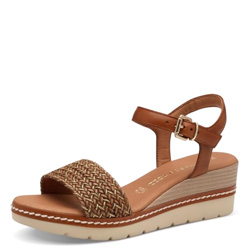 MARCO TOZZI Damen Sandalen mit Keilabsatz mit Lederanteil Bequem, Braun (Cognac Comb), 37 EU von MARCO TOZZI
