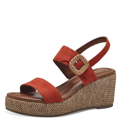 MARCO TOZZI Damen Sandalen mit Keilabsatz mit Schnalle Bequem, Orange (Terracotta Com), 38 EU von MARCO TOZZI