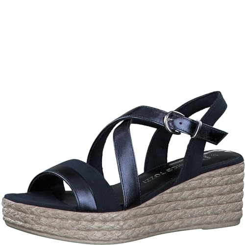 MARCO TOZZI Damen Sandalen mit Keilabsatz mit Verstellbarem Riemen Bequem, Blau (Navy Met Comb), 41 EU von MARCO TOZZI