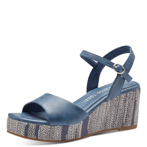 MARCO TOZZI Damen Sandalen mit Keilabsatz mit Verstellbarem Riemen Bequem, Blau (Ocean), 37 EU von MARCO TOZZI