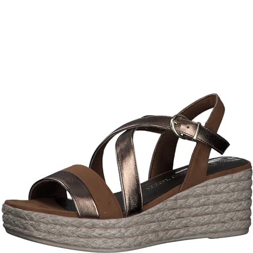 MARCO TOZZI Damen Sandalen mit Keilabsatz mit Verstellbarem Riemen Bequem, Metallisch (Bronce Comb), 38 EU von MARCO TOZZI