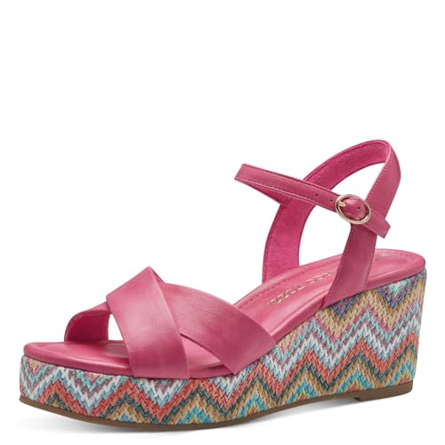 MARCO TOZZI Damen Sandalen mit Keilabsatz mit Verstellbarem Riemen Bequem, Rosa (Pink), 41 EU von MARCO TOZZI