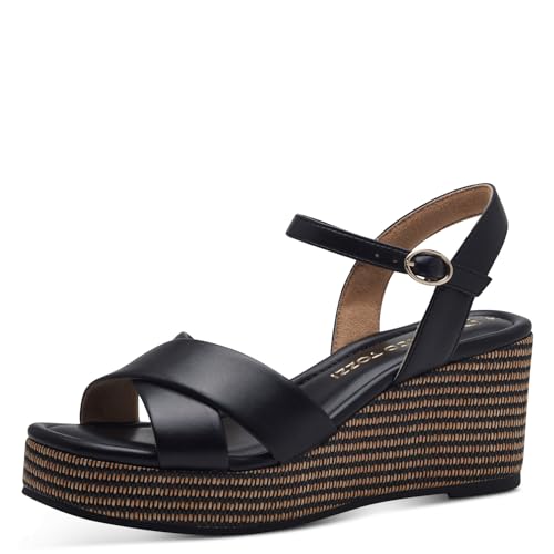 MARCO TOZZI Damen Sandalen mit Keilabsatz mit Verstellbarem Riemen Bequem, Schwarz (Schwarz), 36 EU von MARCO TOZZI