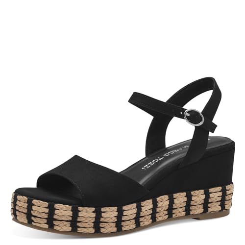 MARCO TOZZI Damen Sandalen mit Keilabsatz mit Verstellbarem Riemen Bequem, Schwarz (Schwarz), 39 EU von MARCO TOZZI