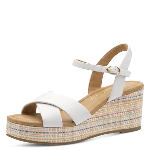 MARCO TOZZI Damen Sandalen mit Keilabsatz mit Verstellbarem Riemen Bequem, Weiß (White), 41 EU von MARCO TOZZI