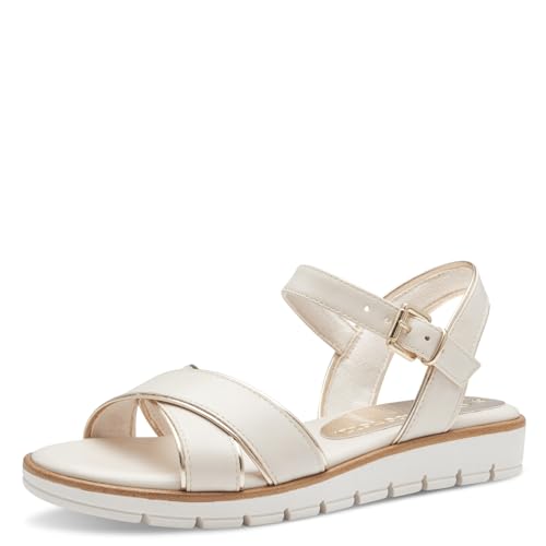 MARCO TOZZI Damen Sandalen mit Keilabsatz mit Verstellbarem Riemen Vegan, Beige (Cream Comb), 38 EU von MARCO TOZZI