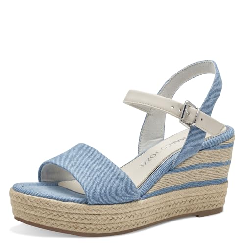 MARCO TOZZI Damen Sandalen mit Keilabsatz mit Verstellbarem Riemen Vegan, Blau (Jeans Comb), 39 EU von MARCO TOZZI