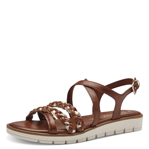 MARCO TOZZI Damen Sandalen mit Keilabsatz mit Verstellbarem Riemen Vegan, Braun (Cognac Comb), 37 EU von MARCO TOZZI