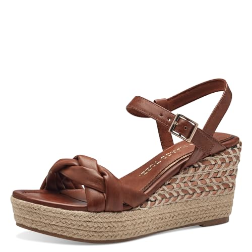 MARCO TOZZI Damen Sandalen mit Keilabsatz mit Verstellbarem Riemen Vegan, Braun (Cognac Comb), 40 EU von MARCO TOZZI