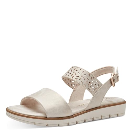 MARCO TOZZI Damen Sandalen mit Keilabsatz mit Verstellbarem Riemen Vegan, Gold (Dune Metallic), 41 EU von MARCO TOZZI
