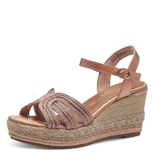 MARCO TOZZI Damen Sandalen mit Keilabsatz mit Verstellbarem Riemen Vegan, Mehrfarbig (Rose Met Comb), 38 EU von MARCO TOZZI