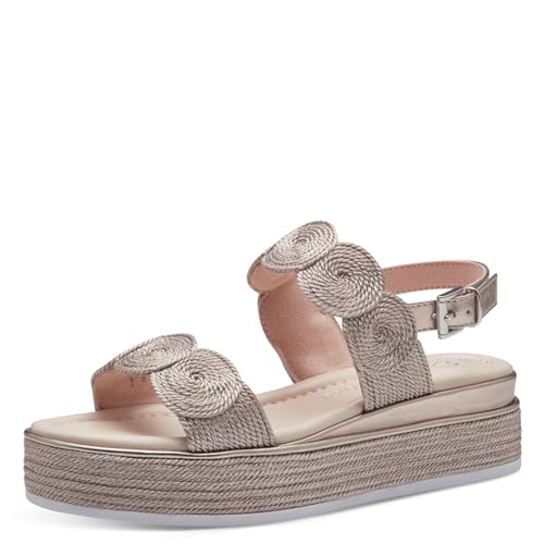 MARCO TOZZI Damen Sandalen mit Keilabsatz mit Verstellbarem Riemen Vegan, Metallisch (Rose Metallic), 37 EU von MARCO TOZZI