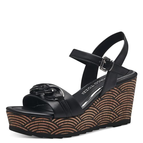 MARCO TOZZI Damen Sandalen mit Keilabsatz mit Verstellbarem Riemen Vegan, Schwarz (Schwarz), 36 EU von MARCO TOZZI