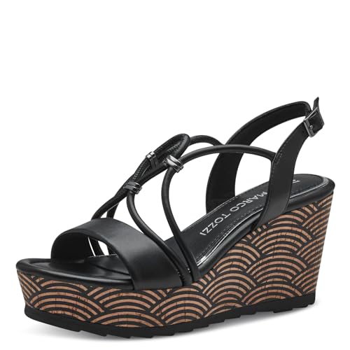 MARCO TOZZI Damen Sandalen mit Keilabsatz mit Verstellbarem Riemen Vegan, Schwarz (Schwarz), 36 EU von MARCO TOZZI