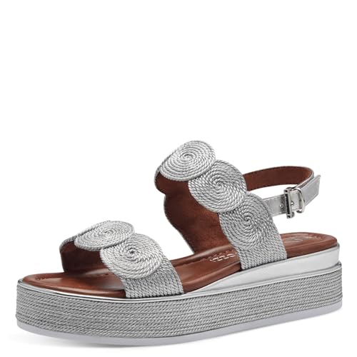 MARCO TOZZI Damen Sandalen mit Keilabsatz mit Verstellbarem Riemen Vegan, Silber (Silber), 37 EU von MARCO TOZZI