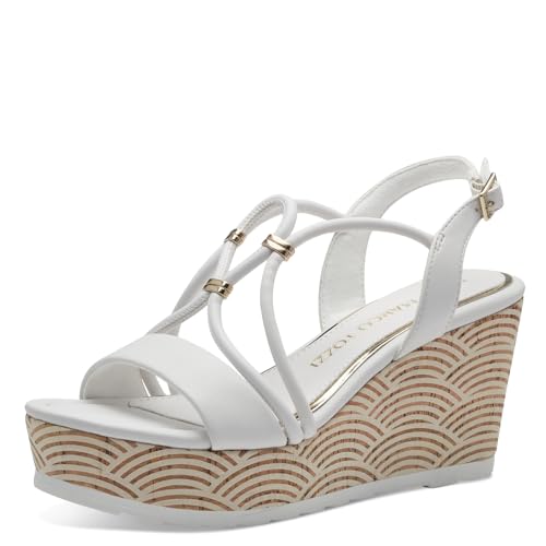 MARCO TOZZI Damen Sandalen mit Keilabsatz mit Verstellbarem Riemen Vegan, Weiß (White), 40 EU von MARCO TOZZI